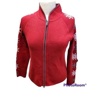 EDDIE BAUER RED SNOWFLAKE COTTON ACRYLIC WINTER SWEATER SIZE SMALL PETITE GUC